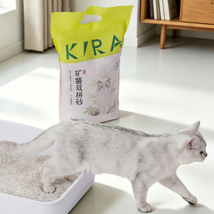 KIRA — 矿薯双拼猫砂产品与猫咪